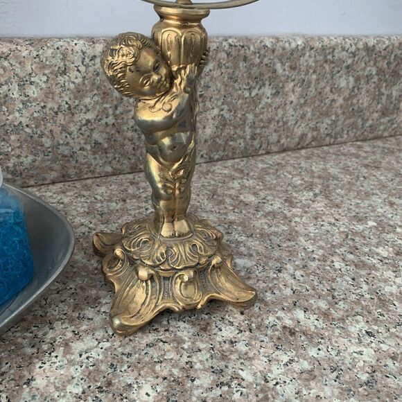 HTF VTG Rare French 14”Vanity 7”Mirror Gold Ormolu Cherub Stylebuilt Matson Type - Picture 5 of 14